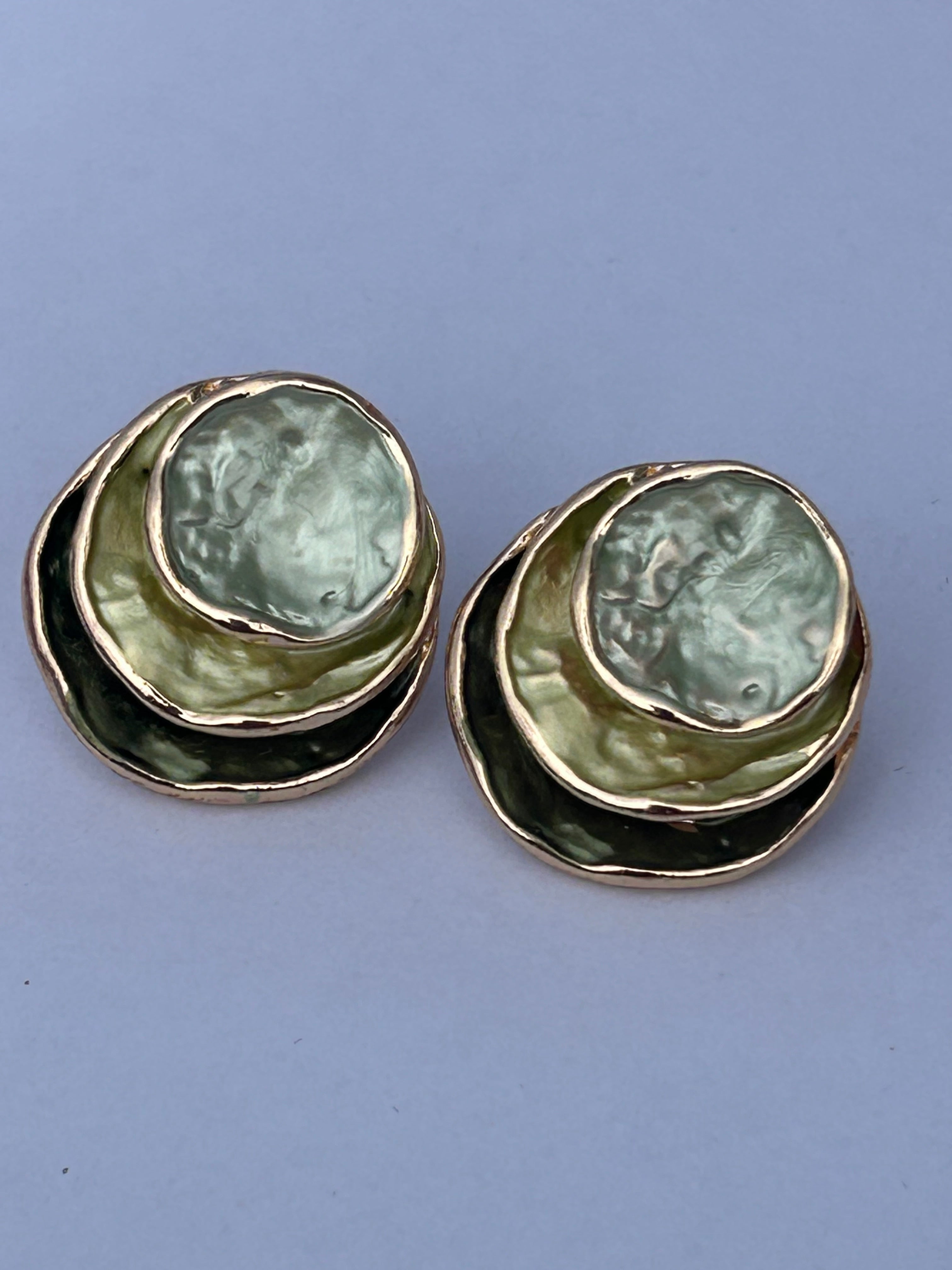 Olive Green Tones Layered Earrings