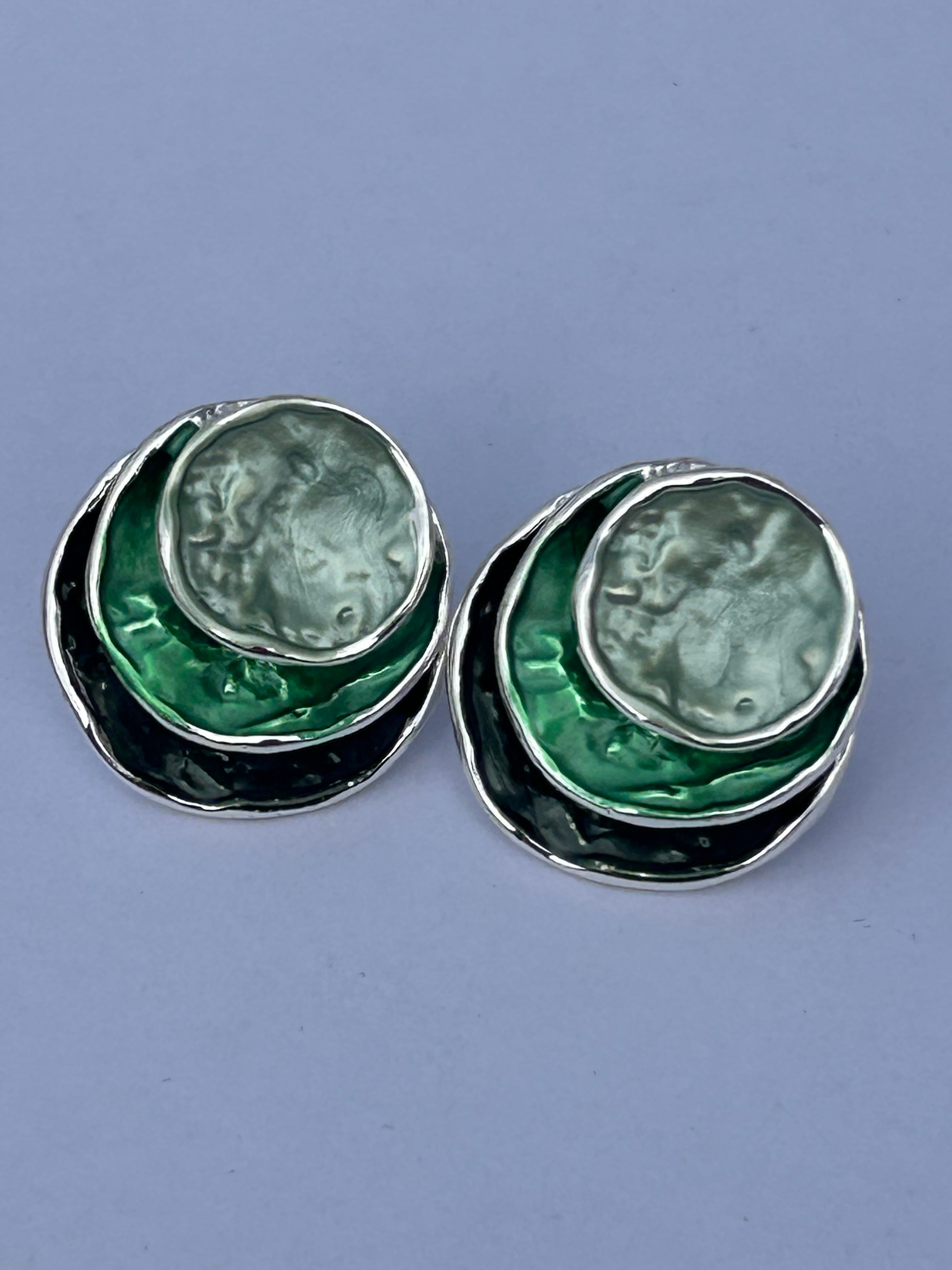 Green Tones Layered Earrings