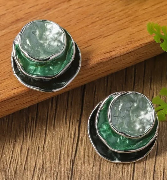 Green Tones Layered Earrings